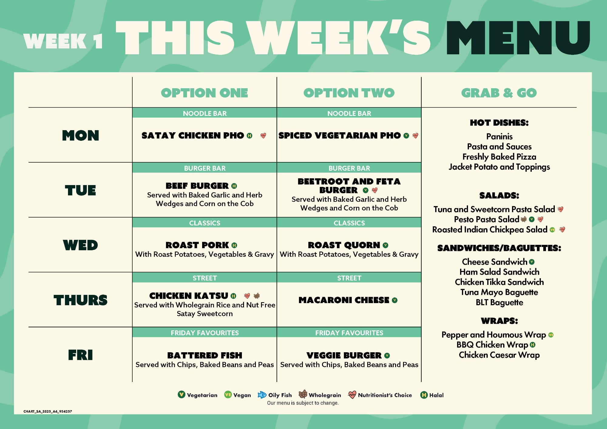 SJHS Week 1 Menu